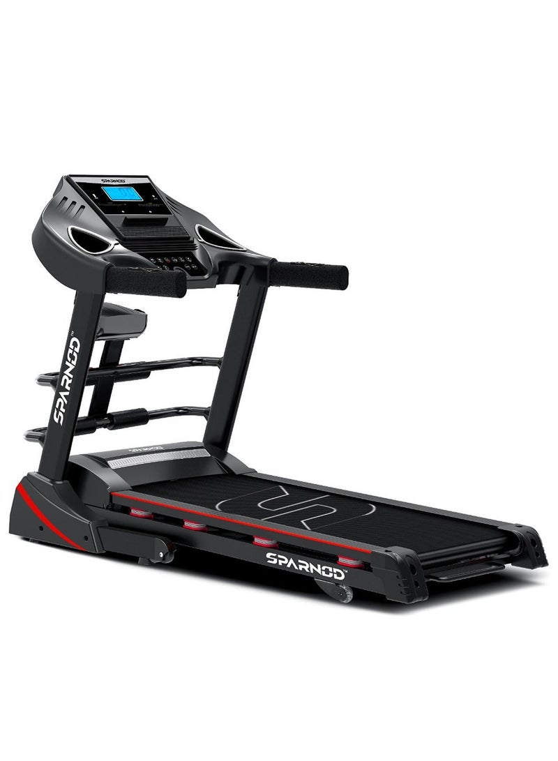 Sparnod Fitness STH-3600: 4 HP Peak DC Motor, 16 Km/H Treadmill, Advanced Console with 12 Pre-set Programs, Comprehensive Massager, Supports 110 Kg User Weight, Hydraulic Foldable, Inbuilt Speakers - Image 1